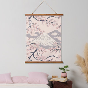 Soft Pink Sakura Mount Fuji Scenic Pattern Hanging Tapestry