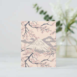 Soft Pink Sakura Mount Fuji Scenic Pattern Postcard