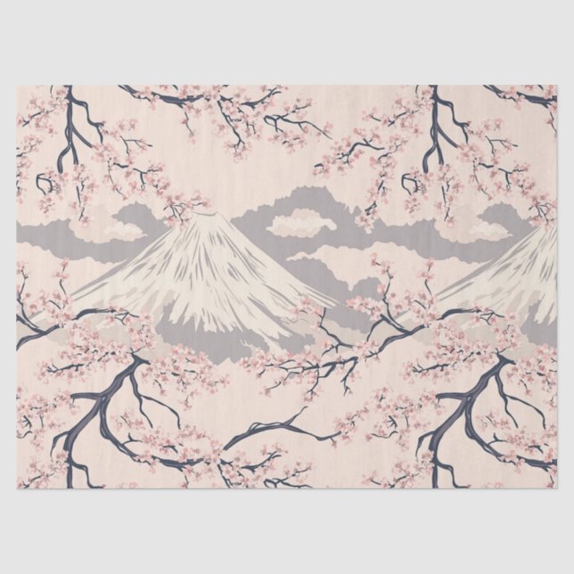 Soft Pink Sakura Mount Fuji Scenic Pattern Tissue Paper (Front)