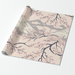 Soft Pink Sakura Mount Fuji Scenic Pattern Wrapping Paper