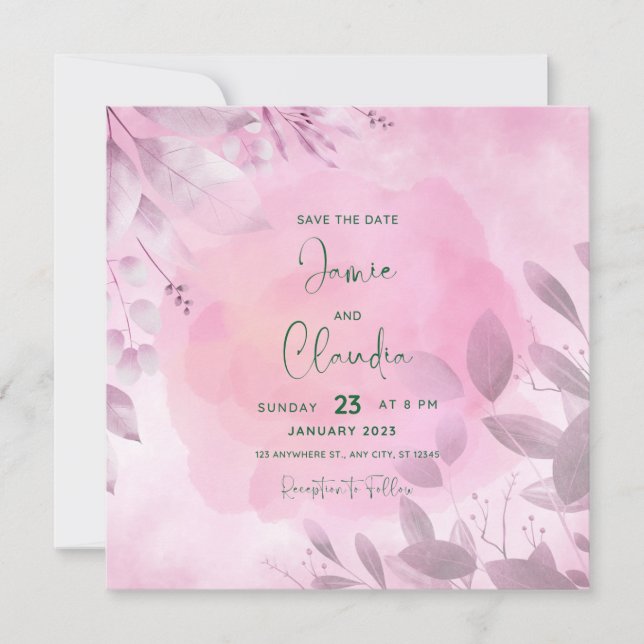 Soft Pink Save the Date Card (Front)