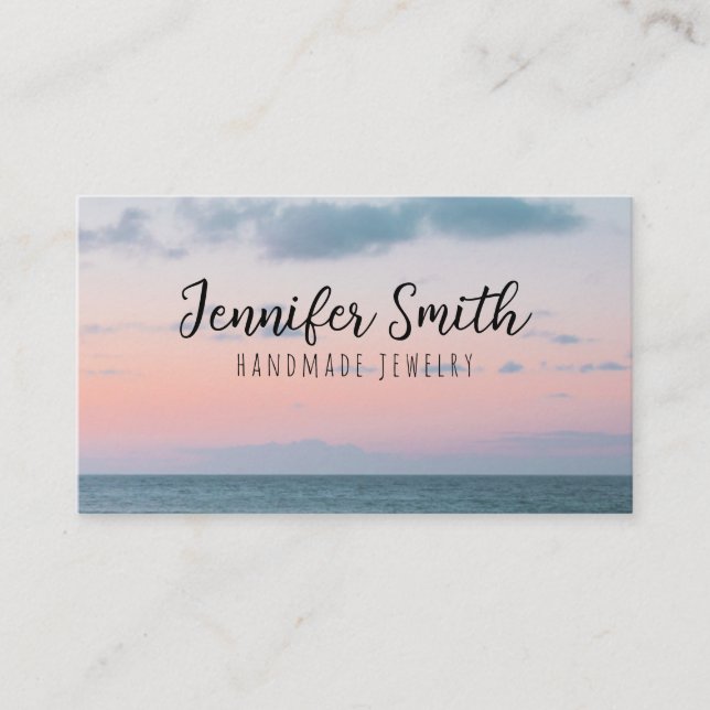 Soft Pink Seaside Landscape Nautical Business Card (Front)