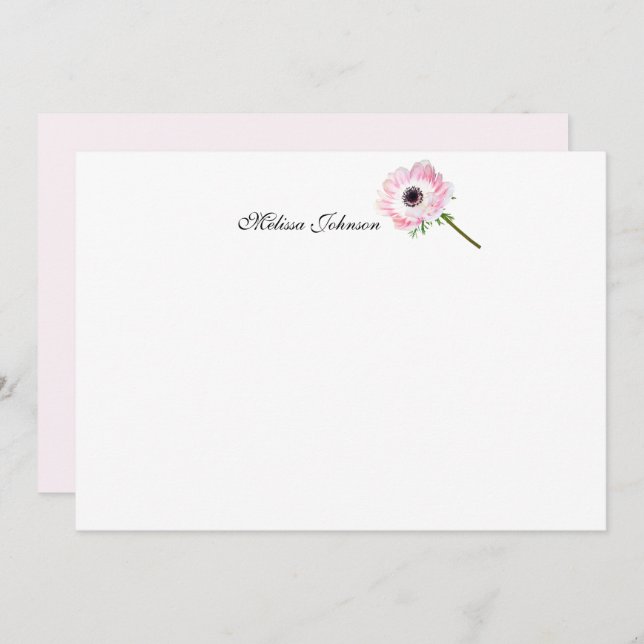Soft Pink Single Flower Personalised Card (Front/Back)