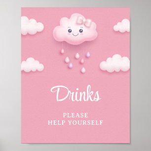 Soft pink sky white fluffy cloud nine baby drinks poster