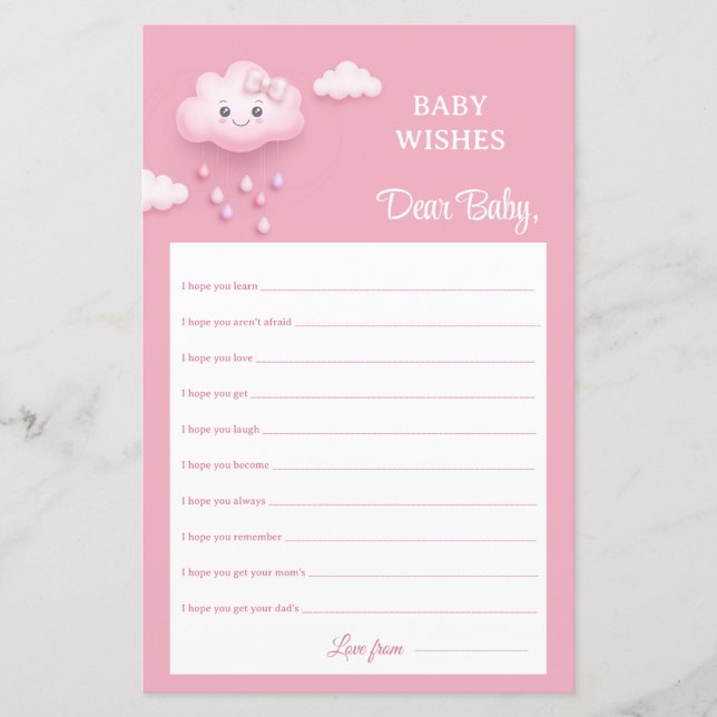Soft pink sky white fluffy cloud nine Baby Wishes (Front)