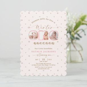 Soft Pink Snowflake Winter Onederland 1st Birthday Invitation