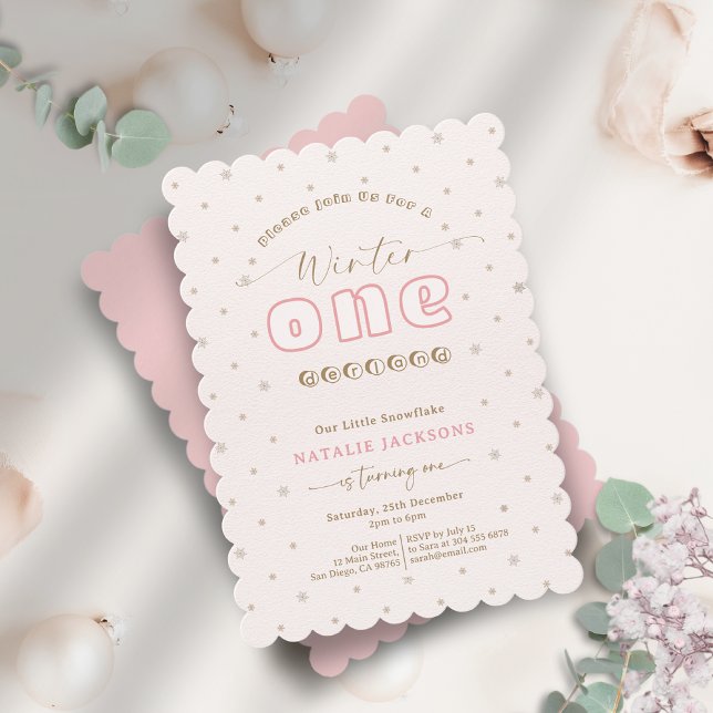 Soft Pink Snowflake Winter Onederland Turning One Invitation (Soft Pink Snowflake Winter Onederland Turning One Invitation)