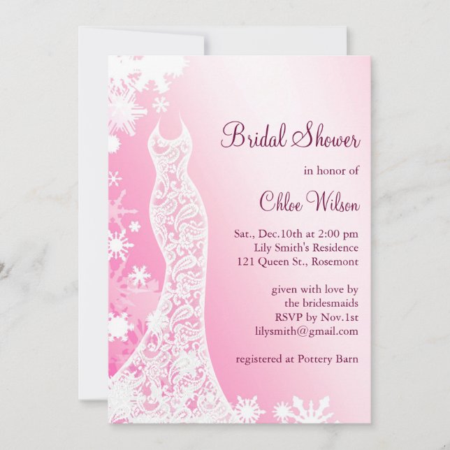 Soft Pink Snowflakes Bridal Shower Invitation 2 (Front)