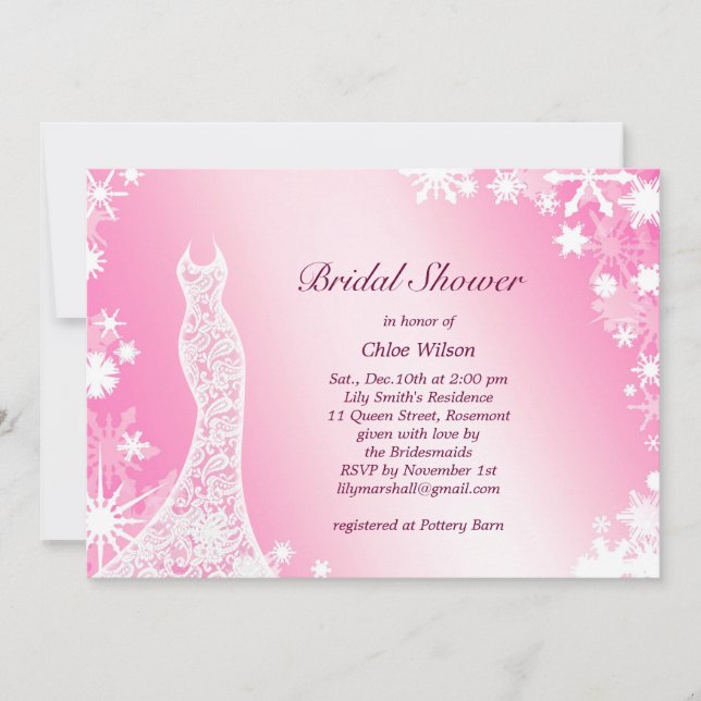 Soft Pink Snowflakes Bridal Shower Invitation 3 (Front)
