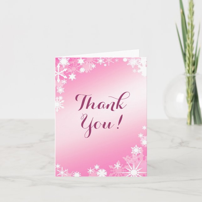 Soft Pink Snowflakes Thank You Card (Front)