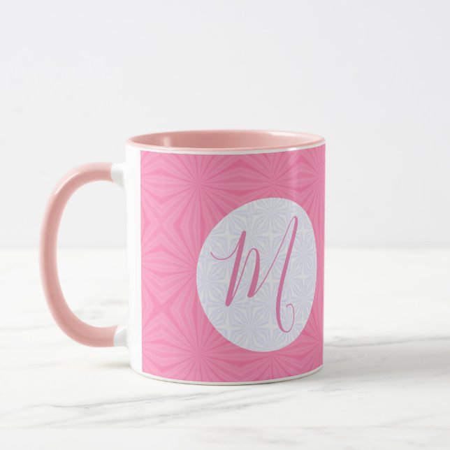 Soft Pink Squiggly Squares Personalised Initial Mug (Left)