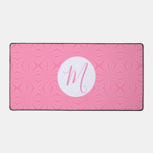 Soft Pink Squiggly Squares Personalized Initial Desk Mat (Front)