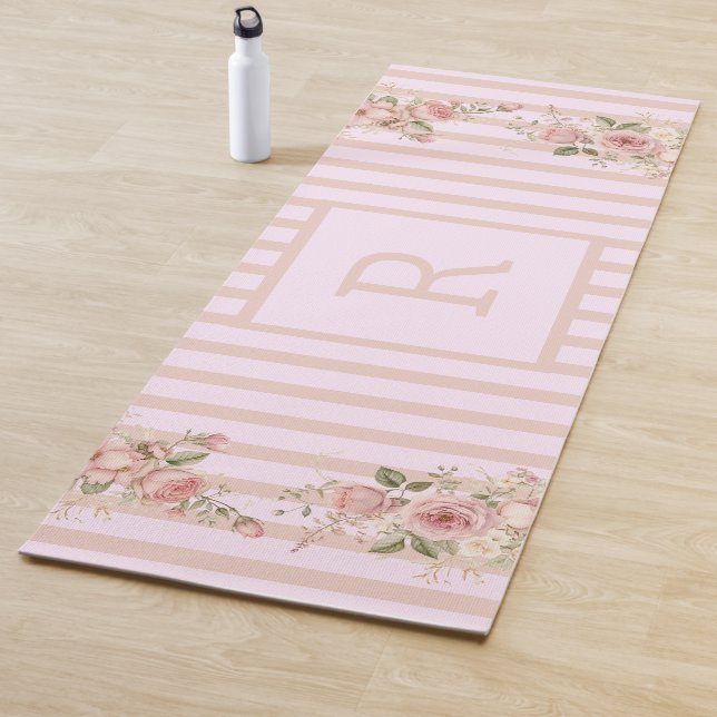 Soft pink striped floral yoga mat (In Situ)
