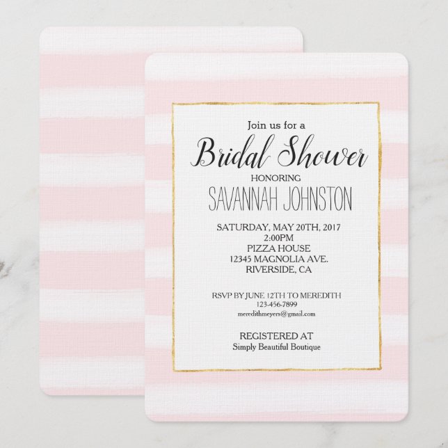 Soft Pink Stripes Watercolor Bridal Shower Invitation (Front/Back)