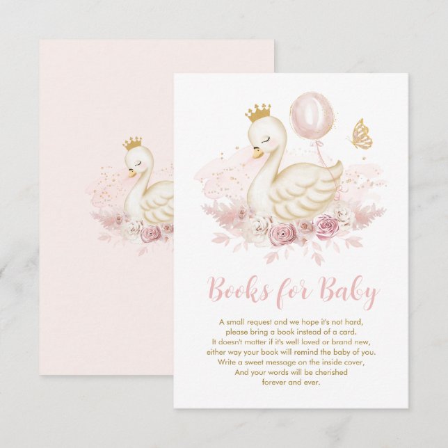 Soft Pink Swan Princess Balloon Books for Baby Enclosure Card (Front/Back)