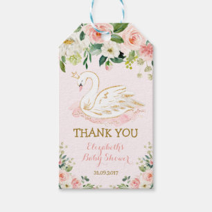 Soft Pink Swan Princess Floral Rose Shower Favours Gift Tags