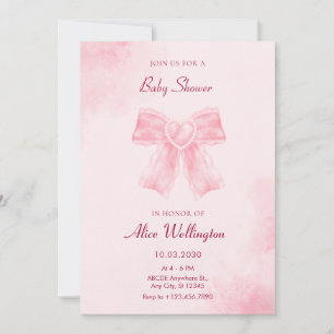 Soft pink sweet ribbon bow photo baby shower invitation