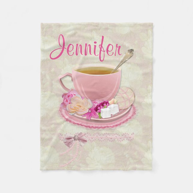 Soft Pink Tea Party Fleece Blanket (Front)