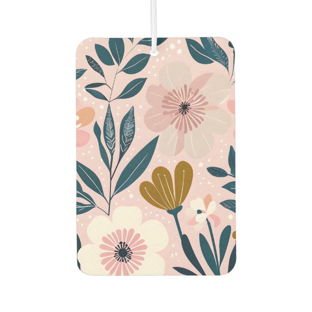 Soft Pink & Teal Feminine Floral Air Fresh Car Air Freshener (Front)