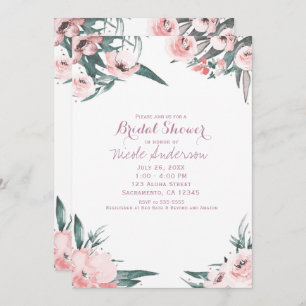 Soft Pink Tropical Summer Floral Bridal Shower Invitation