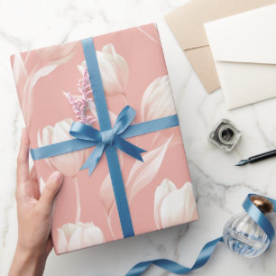Soft Pink Tulip White Floral Pattern Wrapping Paper