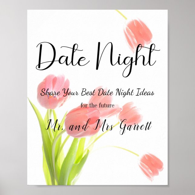 Soft Pink Tulips Couple Date Night Sign (Front)