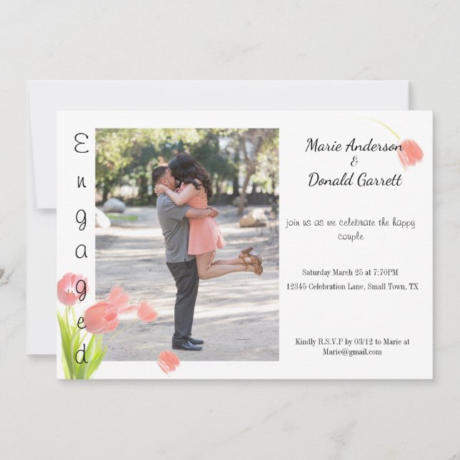 Soft Pink Tulips Engagement Announcement (Front)