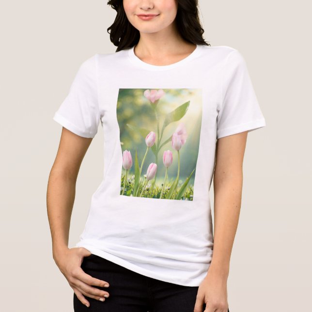 Soft Pink Tulips in Bloom Tri-Blend Shirt (Front)