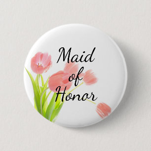 Soft Pink Tulips Made of Honor 6 Cm Round Badge