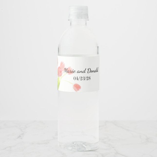 Soft Pink Tulips Water Bottle Label (Front)