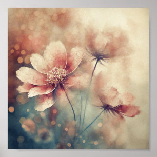 Soft pink vintage floral art poster