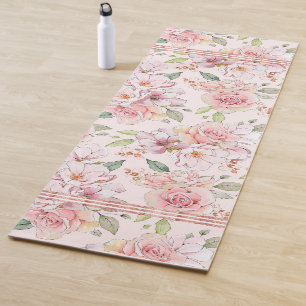 Soft pink vintage roses pattern bath towel set yoga mat