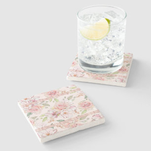Soft pink vintage roses pattern stone coaster