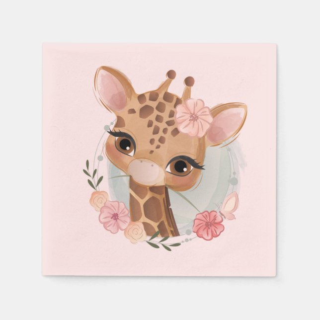 Soft Pink Watercolor Baby Giraffe Napkin (Front)