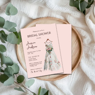 Soft Pink Watercolor Bridal Gown Shower Invitation