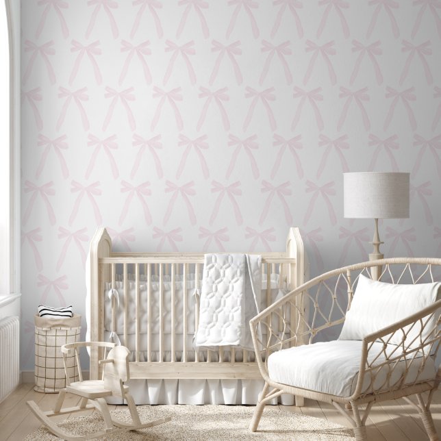 Soft Pink Watercolor Coquette Bows Baby Nursery Wallpaper (Kids)