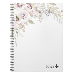 Soft Pink Watercolor Elegant Floral Glam Custom Notebook