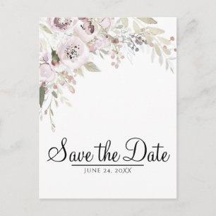 Soft Pink Watercolor Elegant Floral Save the Date Announcement Postcard