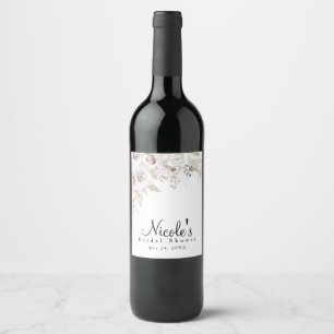 Soft Pink Watercolor Elegant Floral Wedding Bridal Wine Label