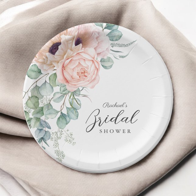 Soft Pink Watercolor Floral Bridal Shower Paper Plate (Creator Uploaded)