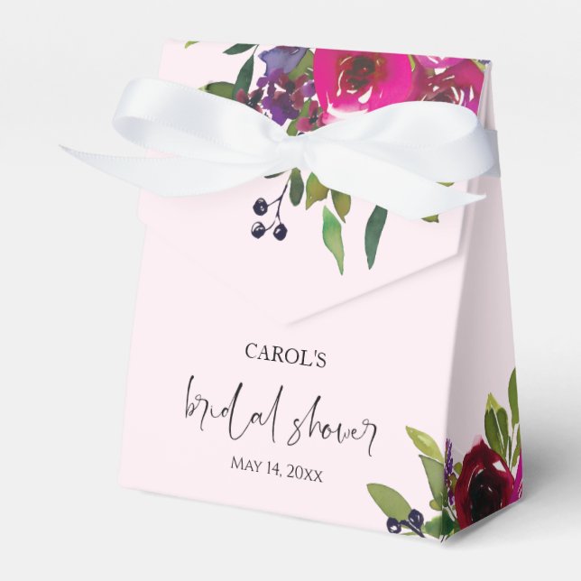 Soft Pink Watercolor Floral Favour Box (Front Side)