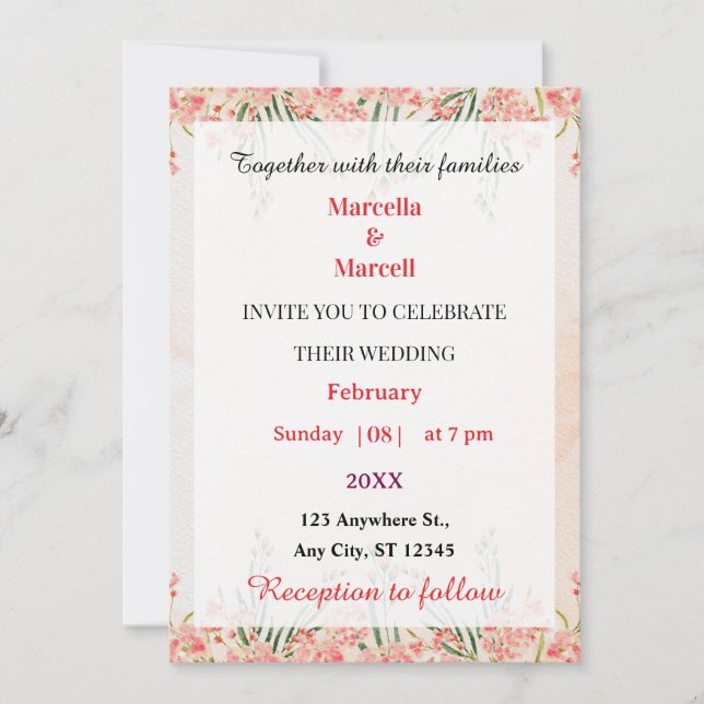 Soft Pink Watercolor Floral Frame  Invitation (Front)
