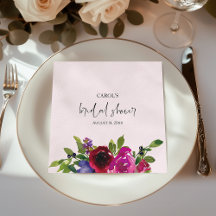 Soft Pink Watercolor Floral Paper Napkin