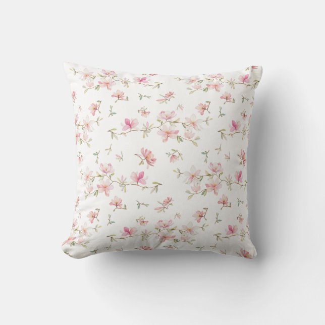 Soft Pink Watercolor Flower Pattern Cushion (Front)