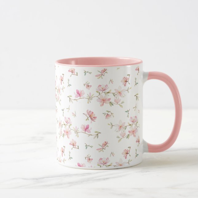 Soft Pink Watercolor Flower Pattern Mug (Right)