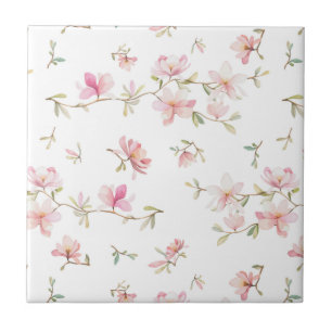 Soft Pink Watercolor Flower Pattern Tile