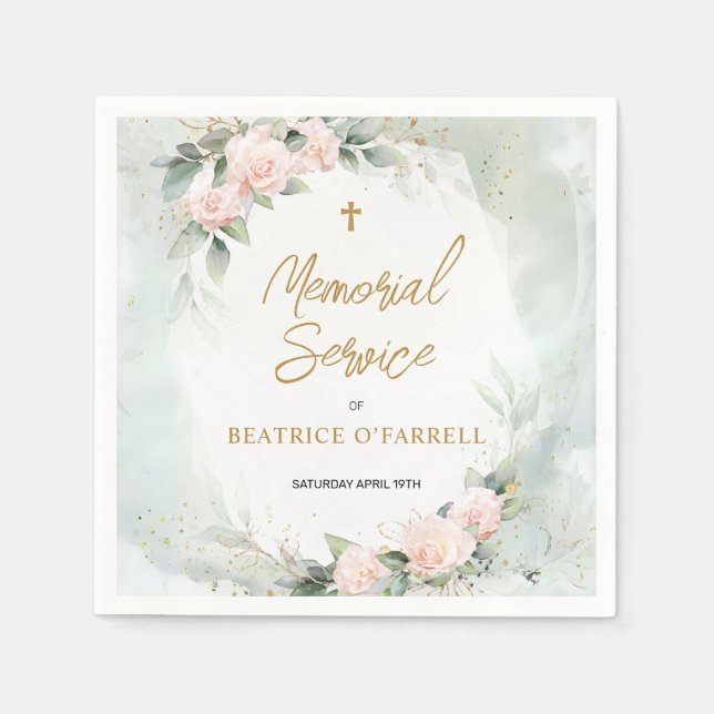 Soft Pink Watercolor Flowers Memorial Service Napkin (Front)