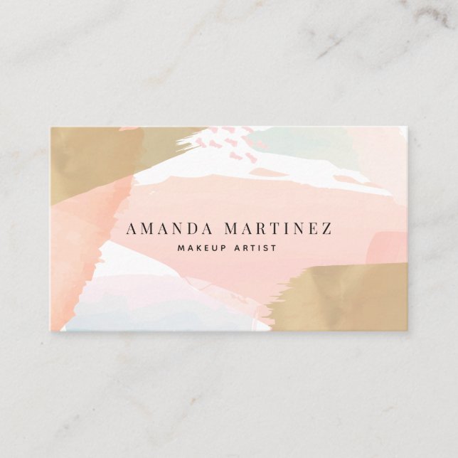 Soft Pink Watercolor & Gold Business Card (Front)