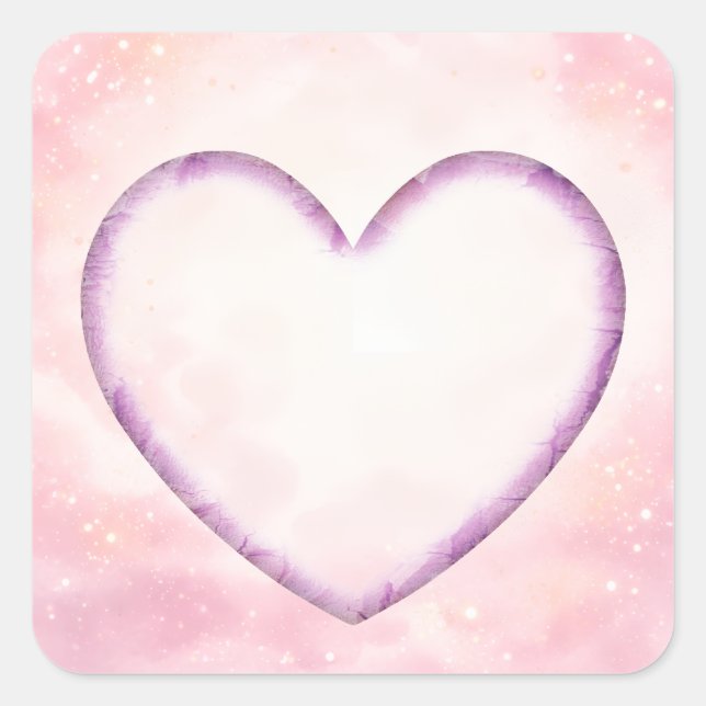 Soft Pink Watercolor Heart Square Sticker (Front)