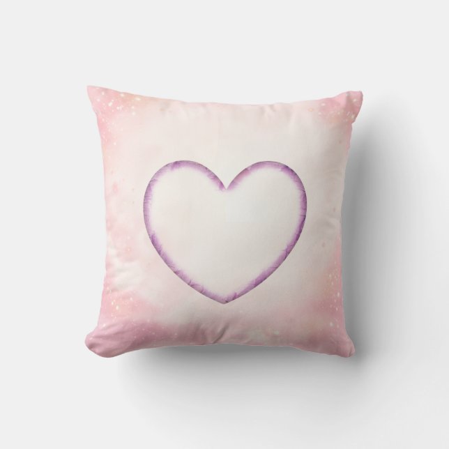 Soft Pink Watercolor Heart Throw Pillow (Front)